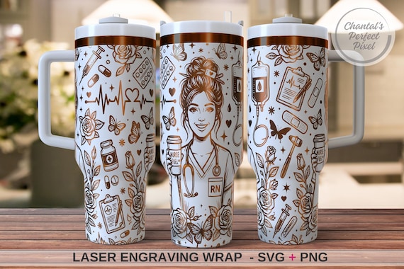 Nurse Laser Tumbler Wrap SVG PNG | RN Engraving Design with Nurse Portrait | Nurse Gift Wrap | 40oz Tumbler Laser Engraving File