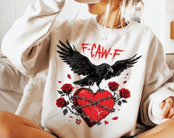 F-Caw-F Corvo PNG / Cuore gotico di San Valentino con corvo / Romanzo oscuro PNG / Sublimazione alternativa per San Valentino / Uso commerciale Stile tatuaggio