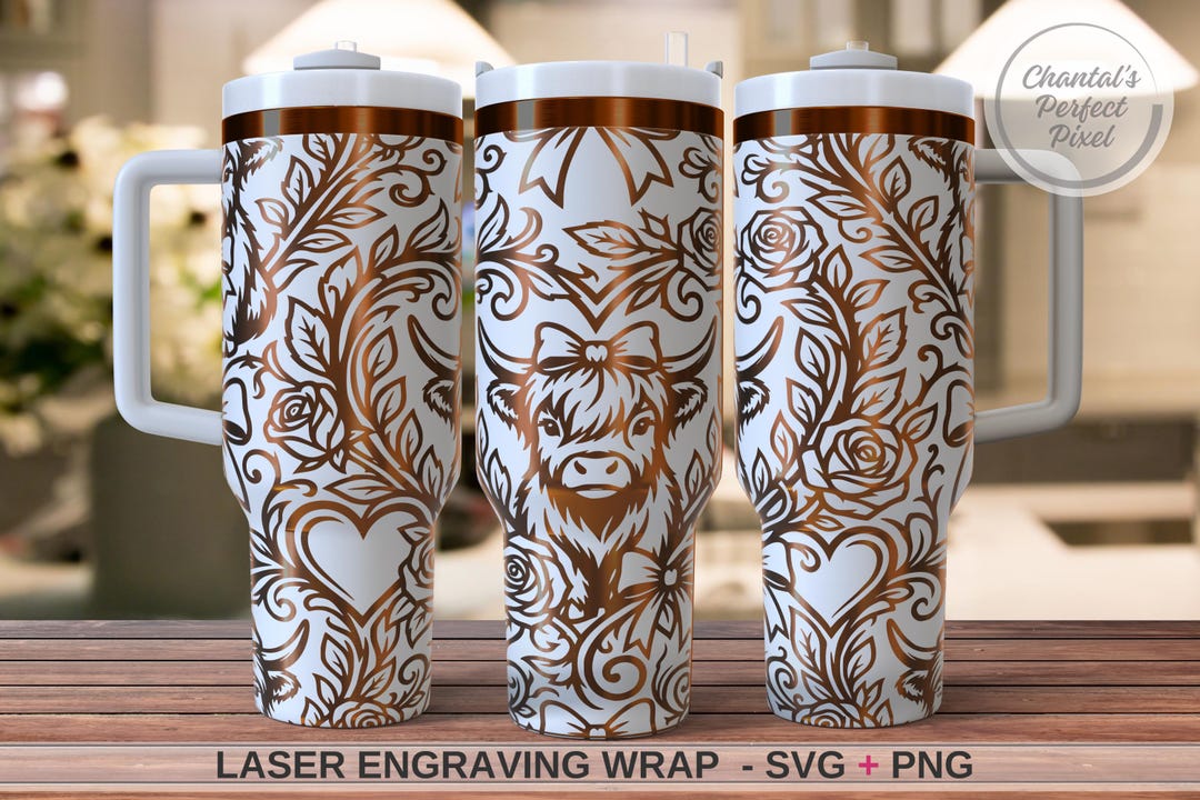 Highland Cow Laser Tumbler Wrap SVG PNG | Floral Cow Full Wrap for 40oz ...