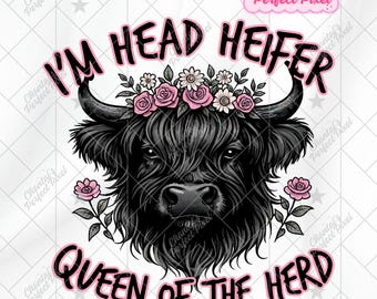 Head heifer png, Queen of the herd cow design, Sassy cow clipart, Feminine cow graphic, Country girl png, Sublimation png, Girly Cow Graphic