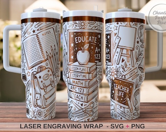 Seamless Teacher Laser Tumbler Wrap SVG PNG | Teacher Life Engraving Design | Educate Teach Inspire Wrap | 40oz Tumbler Laser File