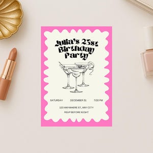 Cocktail-Geburtstagseinladung für Frauen - Bearbeitbare Party Einladungsvorlage | Mädelsabend PDF