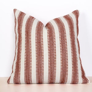 Beige & Rust Striped Linen Look Pillow Cover – Modern Boho Cushion