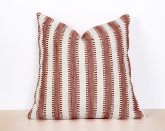 Beige & Rust Striped Linen Look Pillow Cover – Modern Boho Cushion