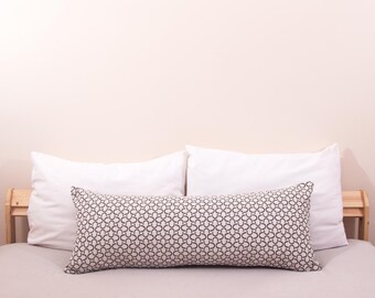 Funda de almohada lumbar de lino hecha a mano, cojín geométrico azul