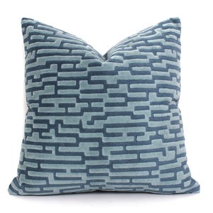 Modern Blue Velvet Pillow Cover – Geometric Cushion, Multiple Sizes