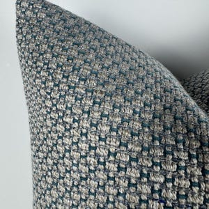 Handcrafted Textured Herringbone Pillow Cover - Soft Blue & Beige Linen Cushion for Modern Farmhouse Decor
