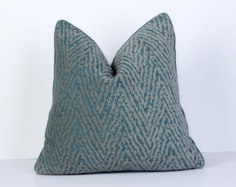 Handmade Teal Velvet Pillow Cover, Geometric Modern Cushion