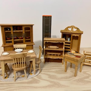 Dollhouse Furniture, Farmhouse Dollhouse, Mini Cabinets, Rustic Miniature Furniture, Vintage Dollhouse, Miniatures