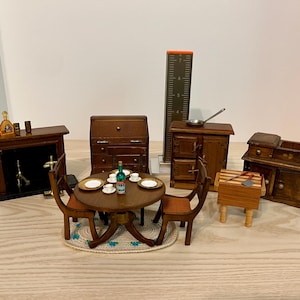 Dollhouse Furniture, Farmhouse Dollhouse, Mini Cabinets, Rustic Miniature Furniture, Vintage Dollhouse, Miniatures