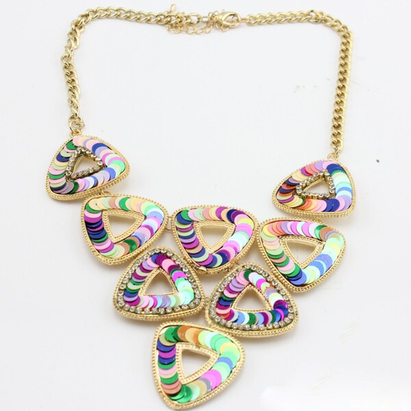 Triangle Statement Necklace, New Fashion paillette handmade Necklace for woman