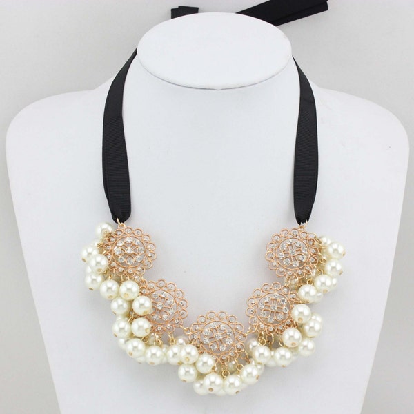 Statement  Necklace, Pearl Statement Necklace, Chunky Necklace, Fashion Necklace Women, Bib Necklace,