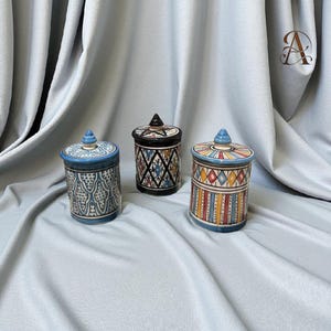 Set of 3 Handmade Ceramic Tea Coffee Sugar Canister Set of 3, Rustic Pottery Kitchen Jars, Airtight Storage Tins,