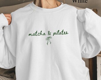 Suéter de matcha y pilates, sudadera de pilates, sudadera de té verde, suéter para amantes del matcha