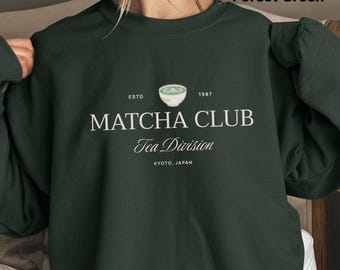 Sweter Matcha Club, bluza z okrągłym dekoltem dla miłośników zielonej herbaty, japońska bluza Matcha