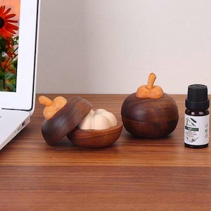 Artisan Walnuss-Frucht-Diffusor-Set, handgefertigter Aromatherapie-Halter aus Holz, natürliches Boho-Schreibtischduftgeschenk, Zen-ätherisches Öl-Geburtstagsgeschenk