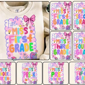 Little Miss Back to School PNG Bundle, Coquette School Girl png, Cute Grade Level Shirt PNG for Girls, Kindergarten Pre-K 1st 2nd 3rd 5th
