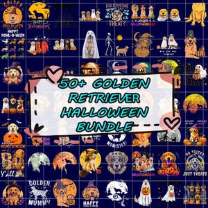50+ Golden Retriever Halloween Png Bundle, Cute Dog Halloween Costume Png, Spooky Puppy Clipart, Funny Pet Digital Download