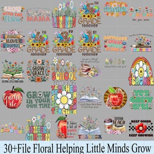Plus de 30 ensembles floraux pour aider les petits esprits à grandir PNG, Life Wildflower, retour à l'école PNG, téléchargement de conception de sublimation d'appréciation de l'enseignant