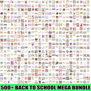 500+ Design Back to School Mega PNG Bundle, Cute Classroom Sublimation, Coquette Bow, Preppy School Graphics for Teachers & Students