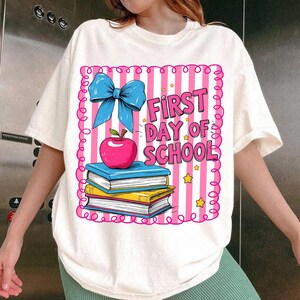 Preppy Back to School PNG, Coquette Teacher First Day of School Png, Retro Pink Girly Student Shirt Design Sublimation Digital Download