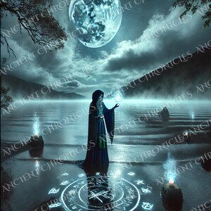 Mystisches Fantasy Wallpaper Bundle - Keltische Göttin, Mondmagie, Zauberwald & Wasserpriesterin Handy-Hintergründe (4 JPGs)