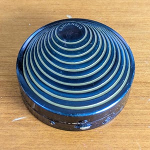 1920&#39;s Art Deco Makeup Compact w/ Mirror and Puffs Palmer Gardenglo Painted Brass