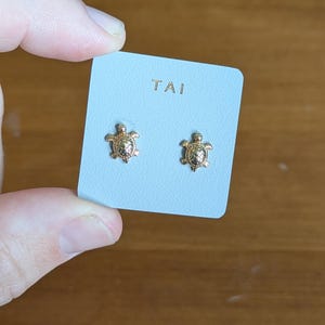 925 Gold Vermeil Turtle Earrings w/ CZ Eyes