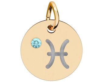 Pisces Aquamarine Birthstone Zodiac Charm Necklace Pendant Astrology Jewelry