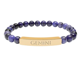 Gemini Zodiac Natural Stone Stretch Bar Bracelet