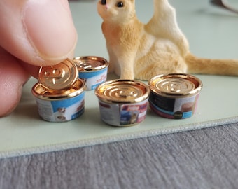 dollhouse miniature cats food can and litter box
