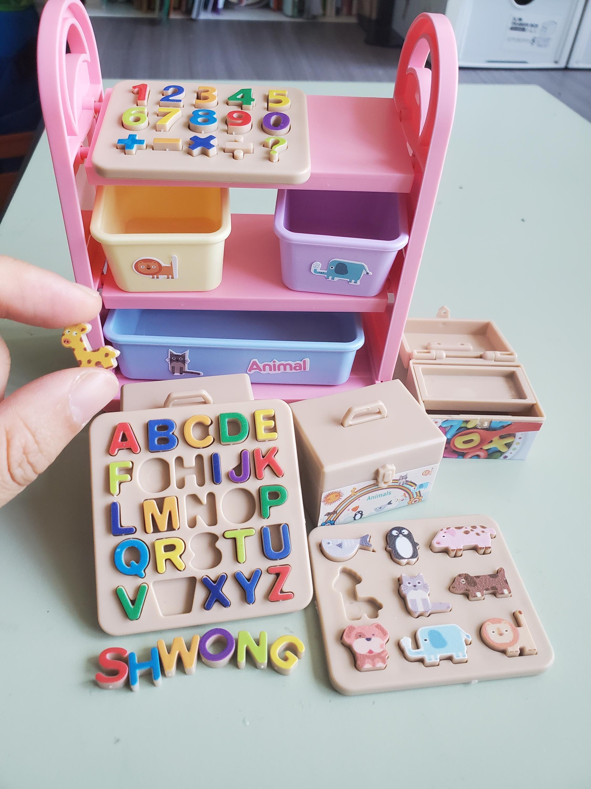 4pcs Miniature Toys and Storage Rack | Alphabet, Number & Animal ...