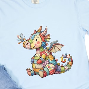 Comfort Colors Patchwork Dragon Shirt, Colorful Fabric Graphic Tee