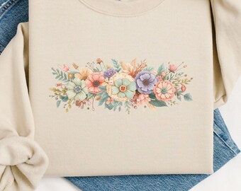 Patchwork Floral Sweatshirt, Pastel Quilted Flower Graphic, Quilter Gift