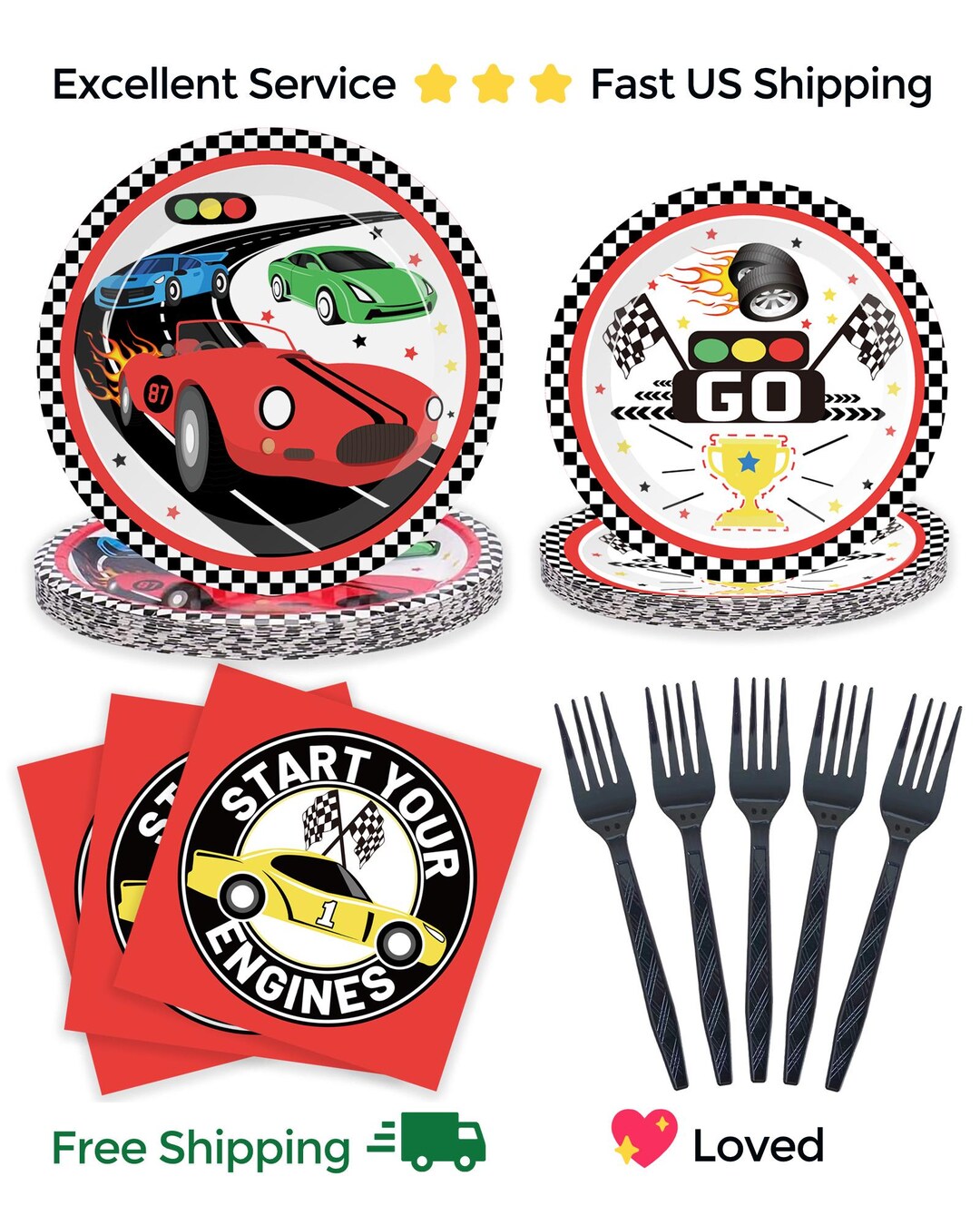 Race Car Plates and Napkins (100pcs), Race Car Plates, Car Checkered ...