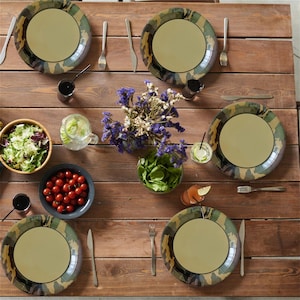 Camo Plates and Napkins (100 PCS) Army Camouflage Paper Plates Napkins - Soldier, Military, Army Themed Party Supplies for Birthday, Hunting
