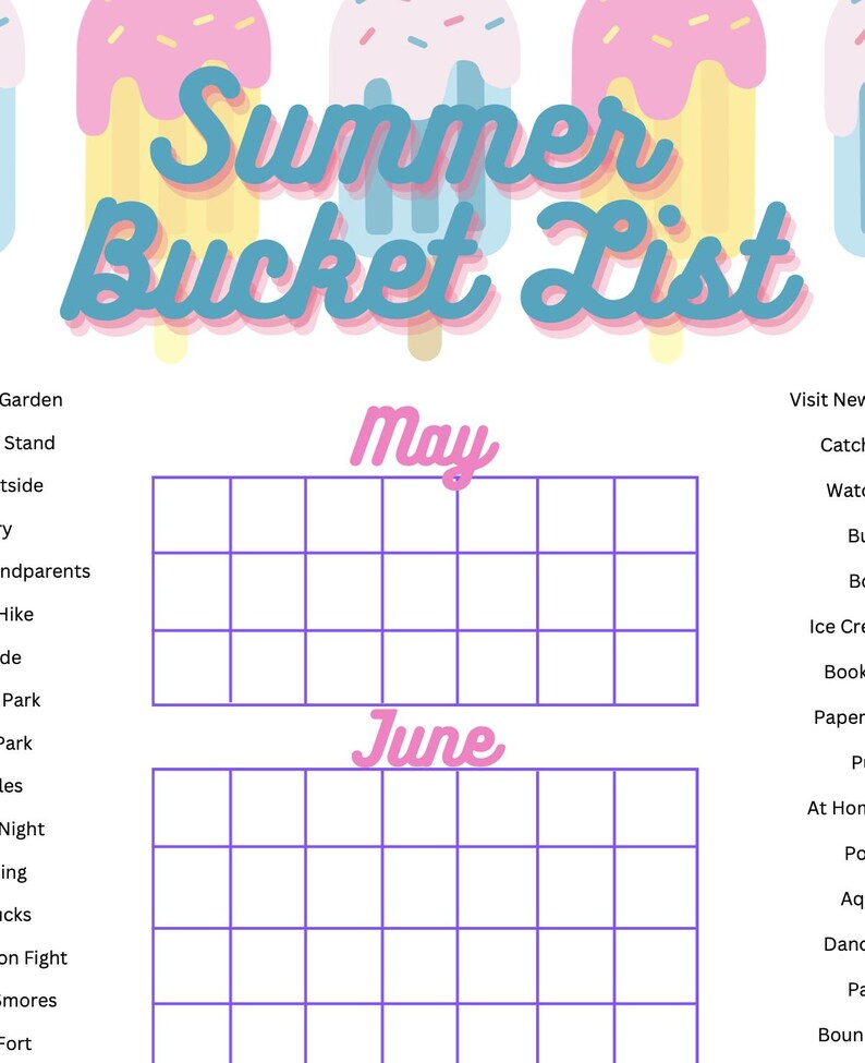 Summer Bucket List for Kids | Printable Activity Checklist (PDF) - Etsy