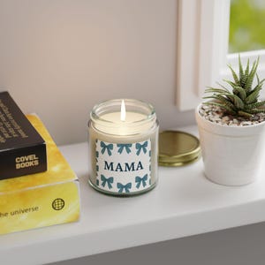 Geurkaarsen, mamakaars met trendy blauwe strikken, Moederdagcadeau, woondecoratie, kaars kokosnoot abrikozenwas, cadeau voor haar, handgemaakte kaars
