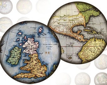 Antique vintage World maps 1 inch circles digital collage sheet  (329) buy 3 get 1 bonus