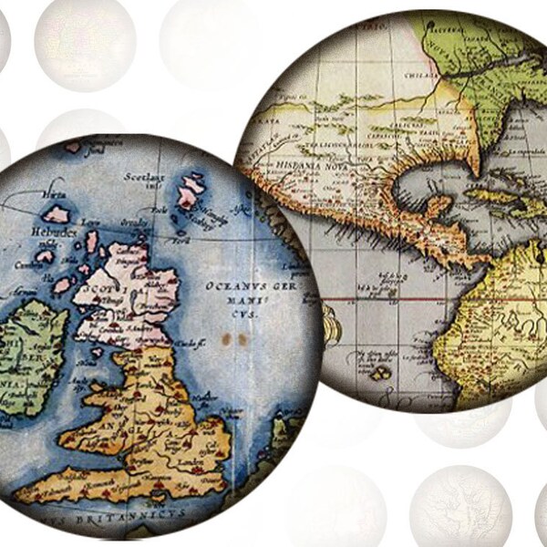 Antique vintage World maps 1 inch circles digital collage sheet  (329) buy 3 get 1 bonus