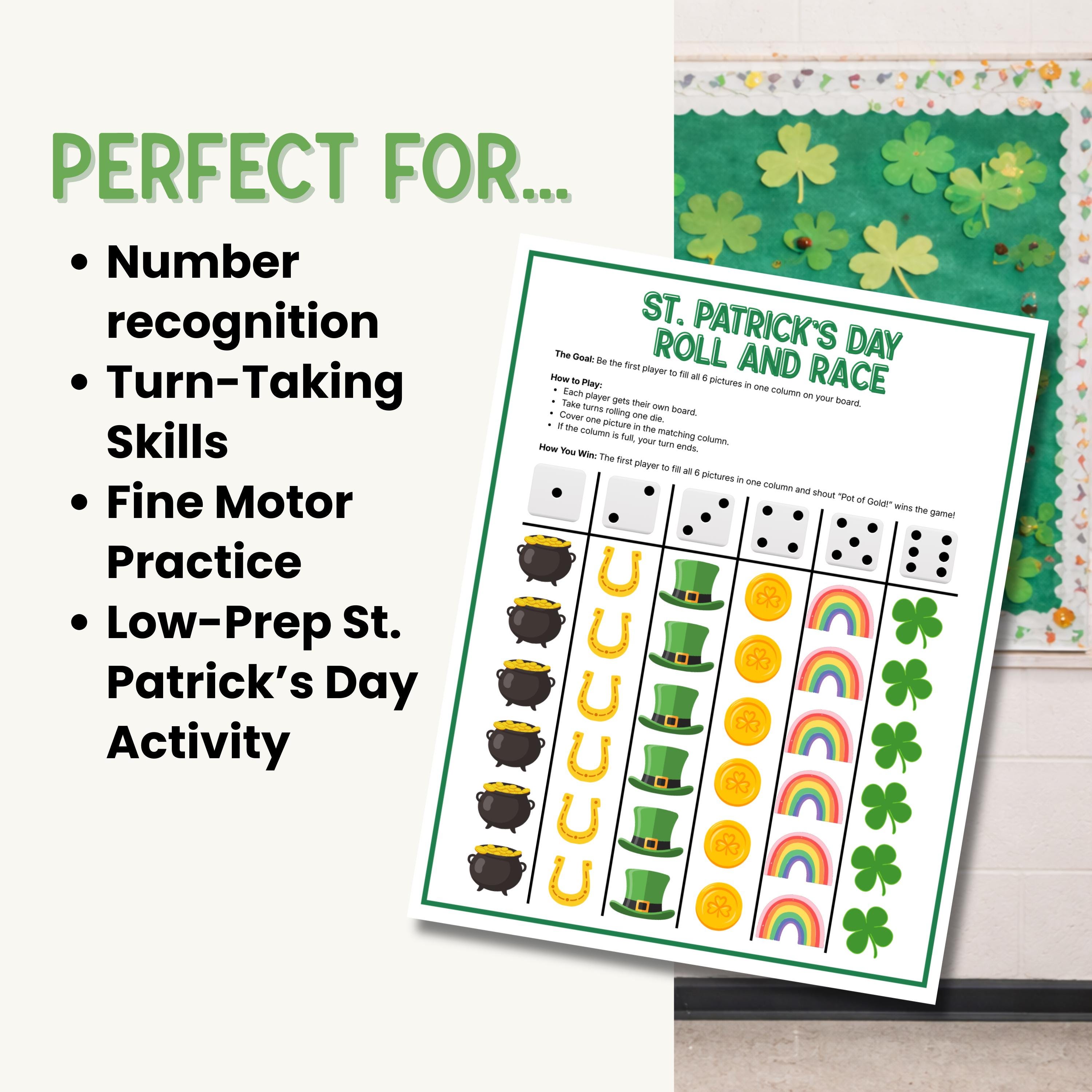 St Patricks Day Game for Kids & Adults, Roll and Race Dice Game ...