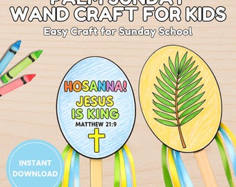Palm Sunday Craft for Kids, Printable Wand Craft, Sunday School Lesson Activity, Holy Week Coloring Page, Christian Kids Church, Low Prep