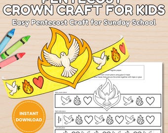 Pentecost Crown Craft for Kids, Sunday School Activity, Holy Spirit Lesson, Kids Bible Printable, Day of Pentecost, Flame Headband Template