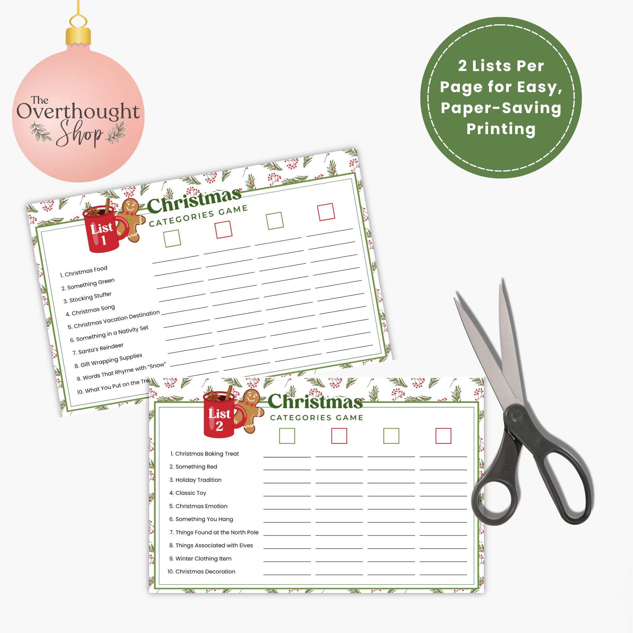 Christmas Categories Game – Printable Christmas Scattergories, Holiday ...