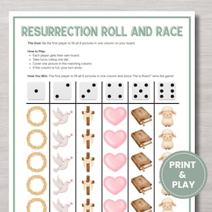 Resurrection Roll and Race Dice Game, Christ Centered Easter Activity for Kids, for Sunday School and Christian Preschool
