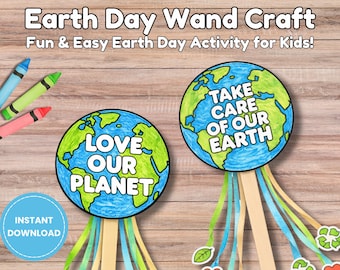 Earth Day Wand Craft for Kids, Printable Arbor Day Activity, Low Prep Preschool Art Project, Cut and Paste Classroom Activity, Nature Craft