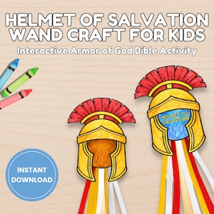Helmet of Salvation Wand Bible Craft, Armor of God Sunday School Activity, Ephesians 6 17 Kids Ministry Lesson, VBS Salvation Craft
