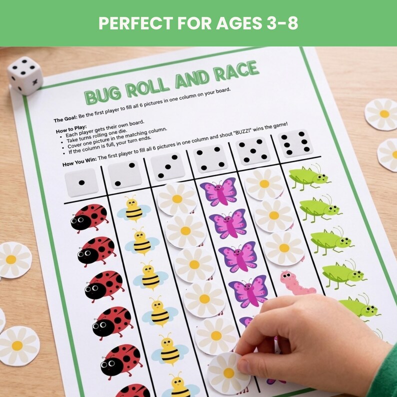 Bug Roll and Race Dice Game, Preschool Insect Math Activity, Printable ...
