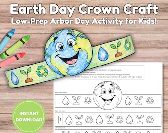 Earth Day Crown Craft for Kids, Save the Planet Earth Day Pledge Activity, Preschool Headband Printable, Arbor Day Coloring Worksheet