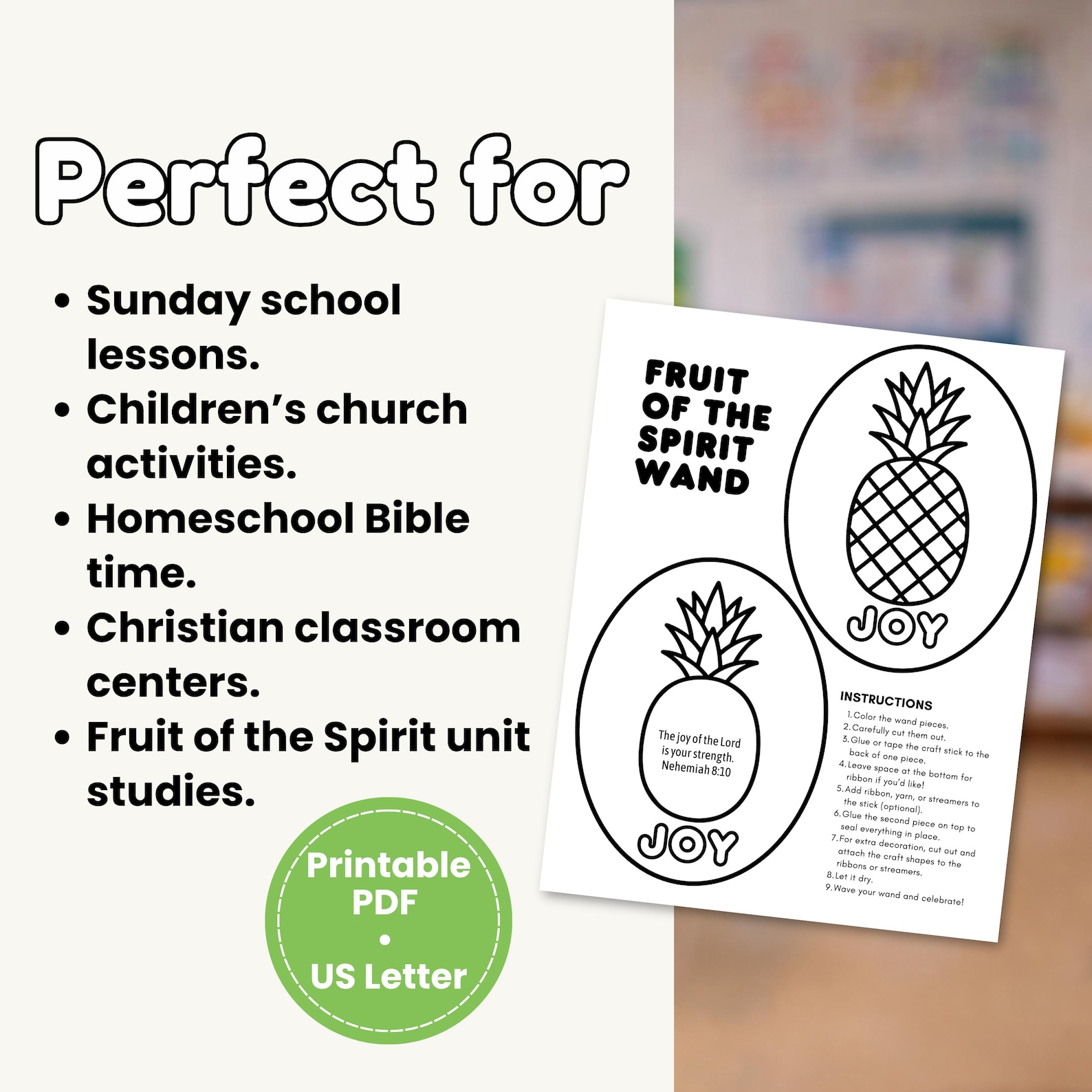 Fruit of the Spirit JOY Wand Craft, Printable Bible Activity for Kids ...